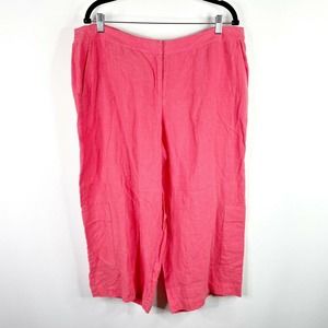 Eileen Fisher Pants Size XL 100% Linen Coral Pink Cargo Straight Leg Crop Zip